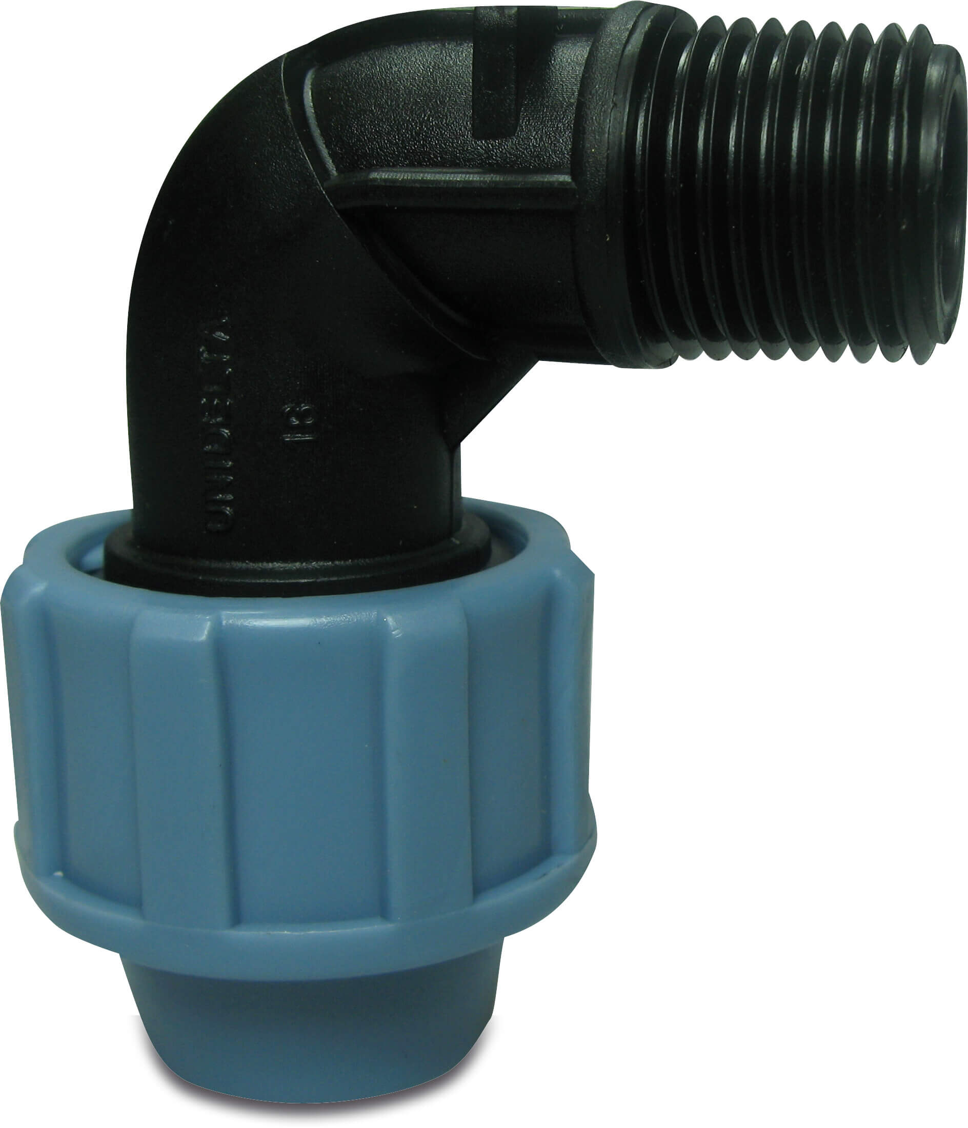 Unidelta Adaptor elbow 90° PP 32 mm x 1 1/4" compression x male thread 16bar black/blue DVGW/KIWA/WRAS