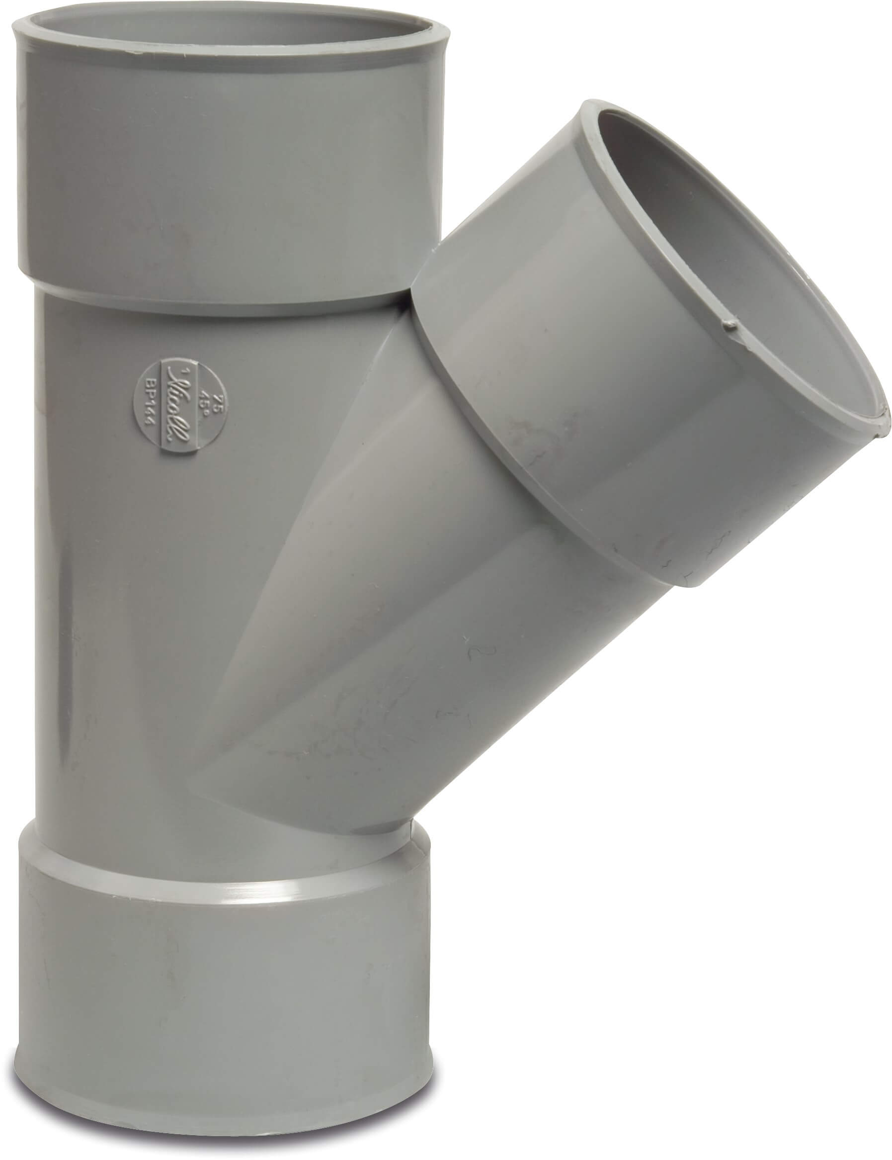 Drainage T-piece 45° PVC-U 80 mm glue socket grey KOMO