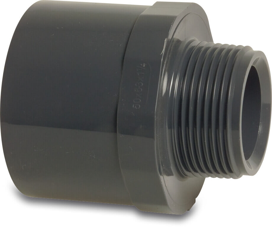 Puntstuk met stootrand PVC-U 16 mm x 1/4" lijmspie x buitendraad 10bar grijs P1