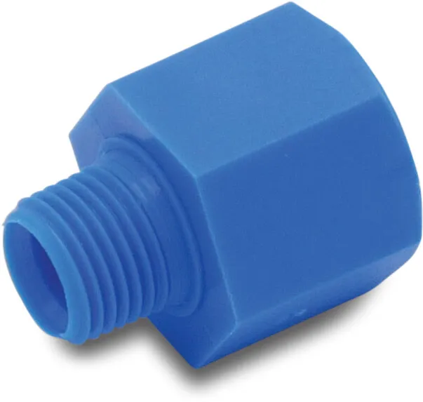 Tefen Manchon de raccord PA renforcé fibre de verre 1/4" x 1/8" filetage femelle x filetage mâle 14bar bleu