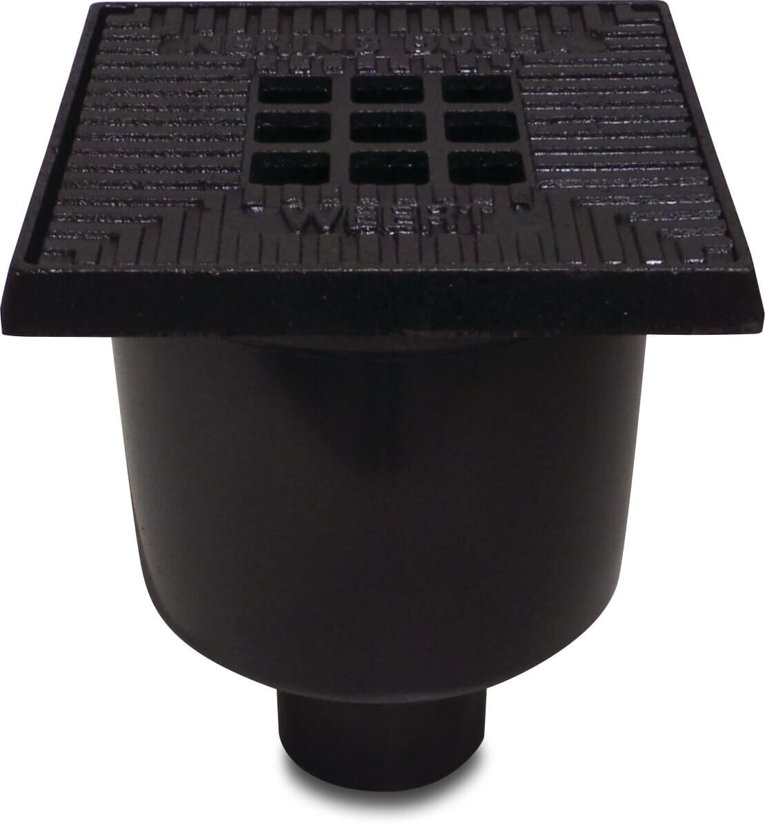 Vloerput kunststof 70/75 mm spie zwart onderaansluiting