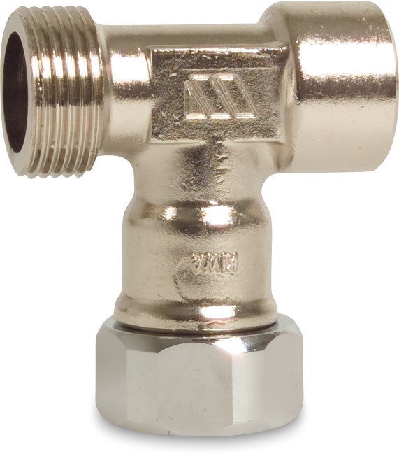 Water hammer arrestor brass chrome plated 1/2" x 3/4" x 3/4" female thread x female threaded nut x male thread KIWA