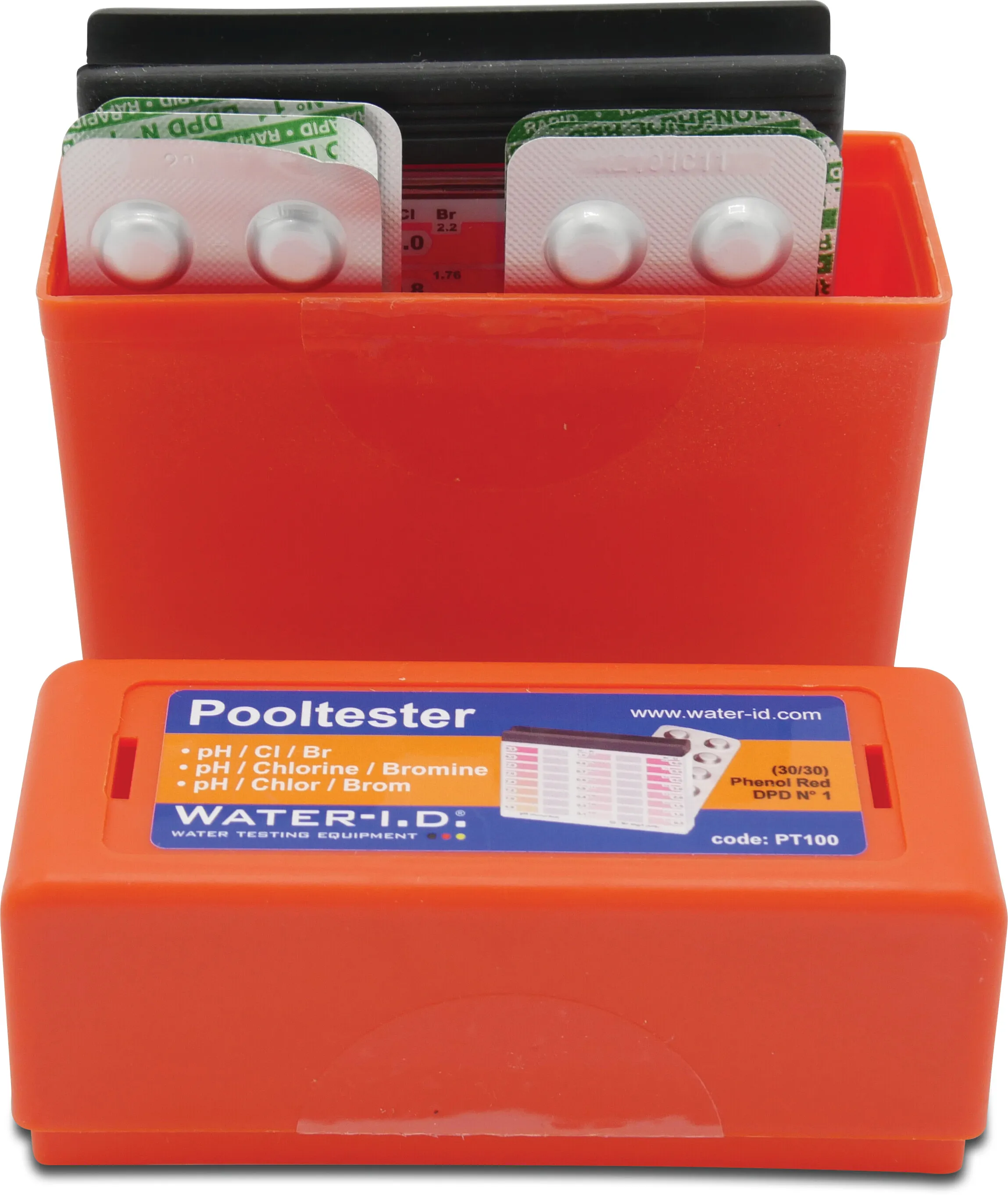 Pool-I.D. Pooltester for the measurement of pH- and Chlorine or pH- and Bromine values type 6 pH,Br &CL scale values 20/20 tablets