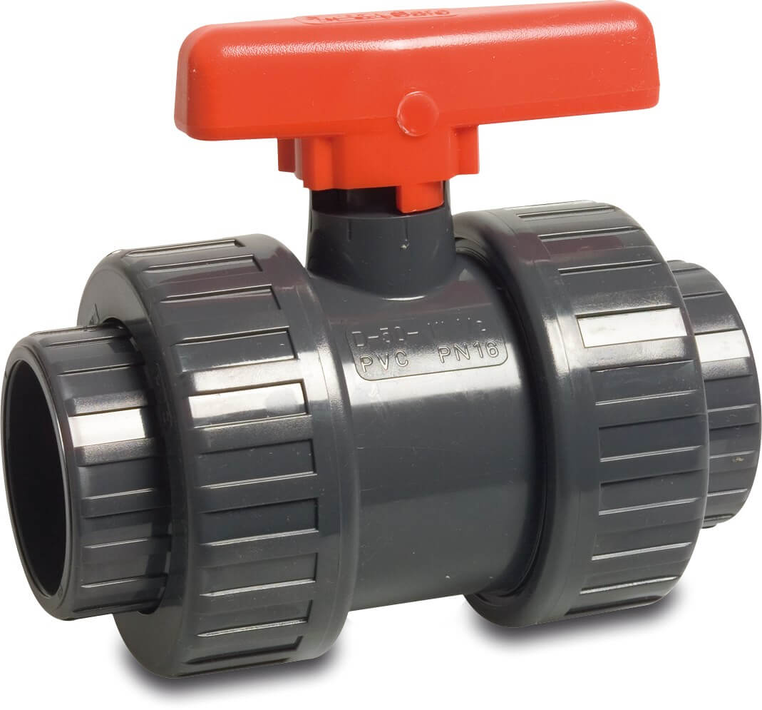Profec Ball valve PVC-U 20 mm glue socket 16bar DN15 grey type Safe 600 Viton