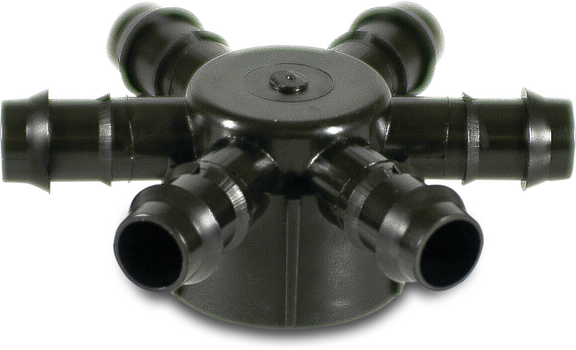 6-Wege Verteiler POM 16 mm x 1" Tülle x Innengewinde 4bar Schwarz