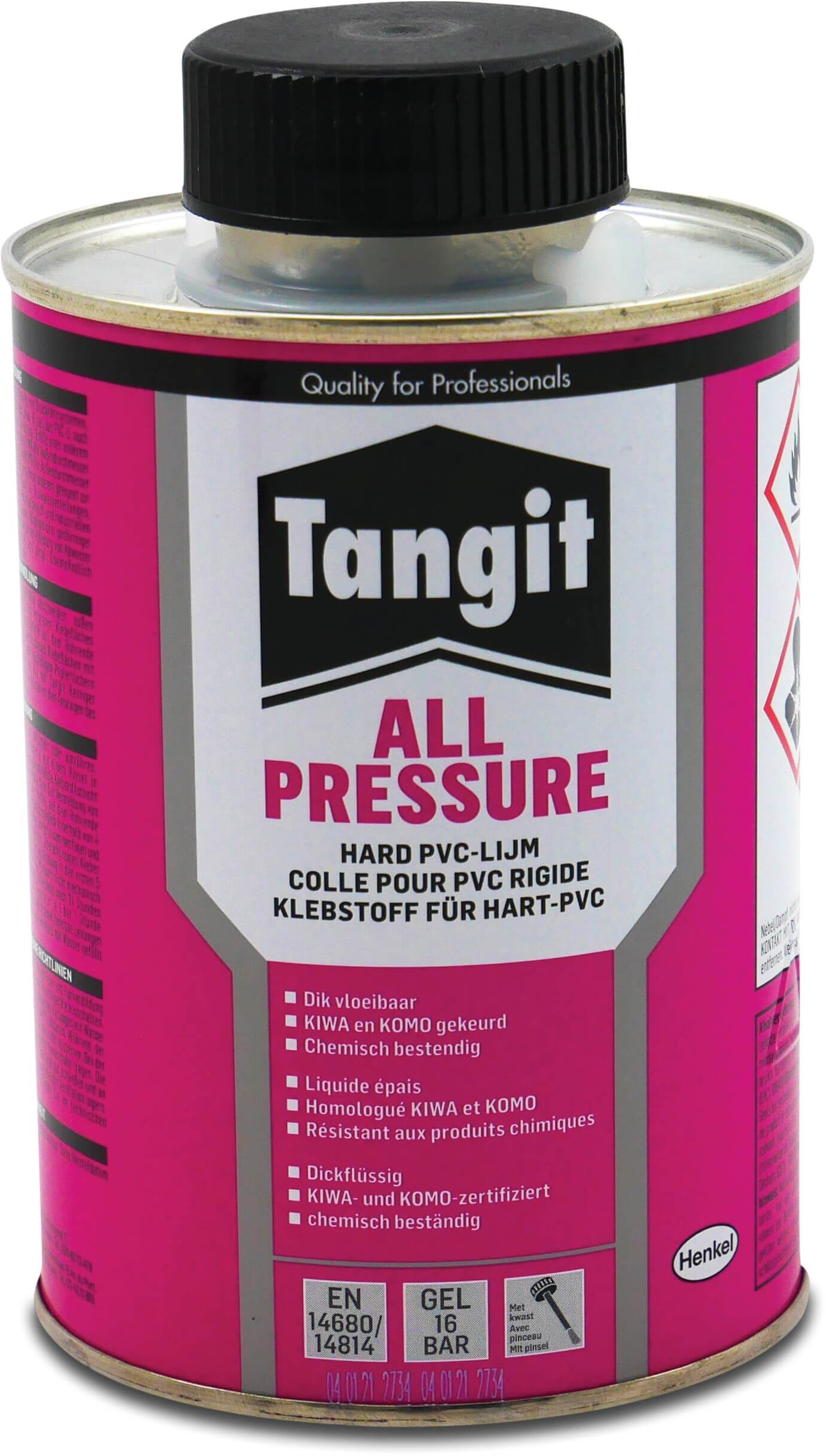 Tangit PVC-lim 480g med borste KIWA type All Pressure etikett EN/PL/DK