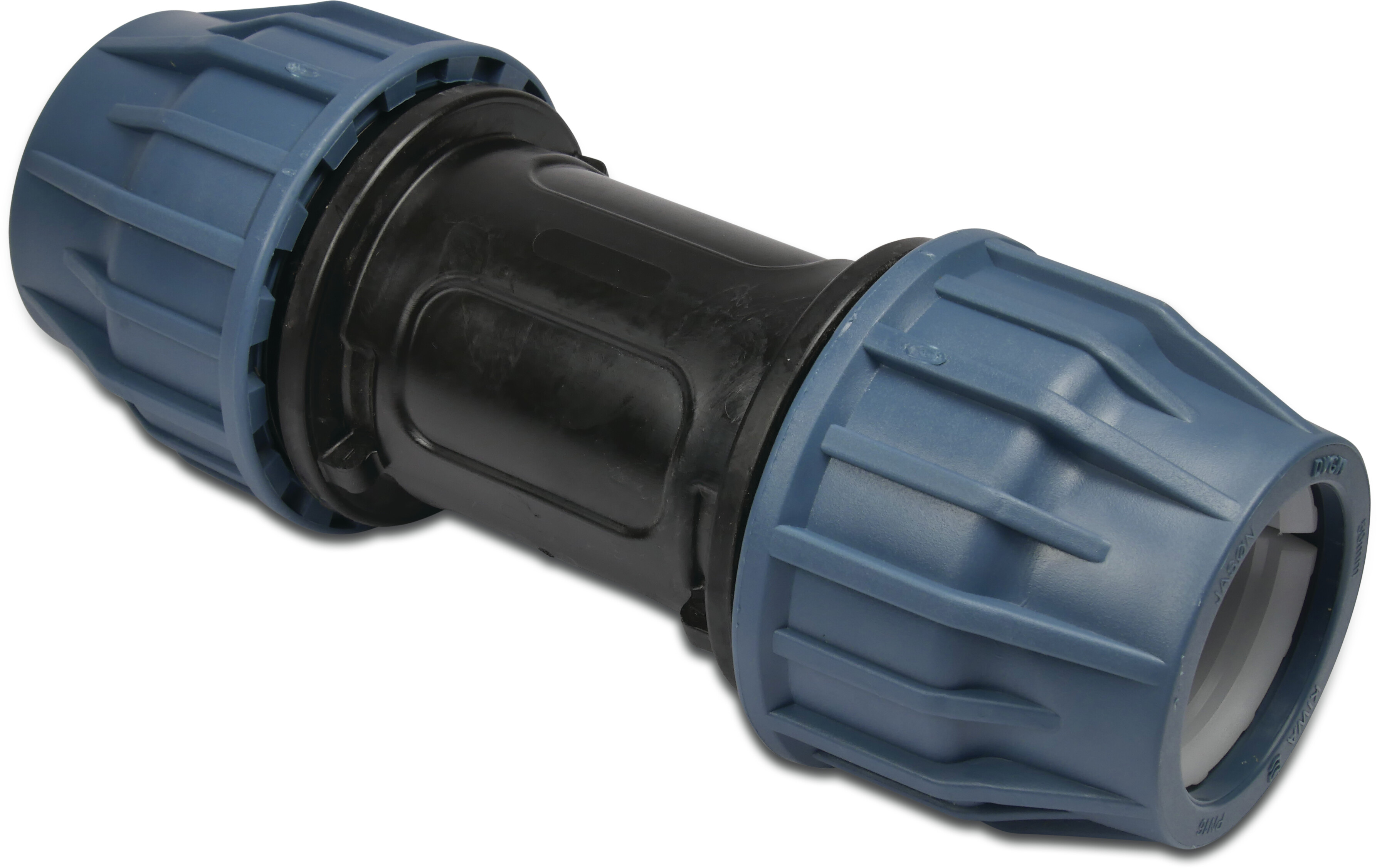 Jason Reparaturkupplung PP 110 mm Klemm 16bar Schwarz/Blau DVGW/KIWA/WRAS/SVGW