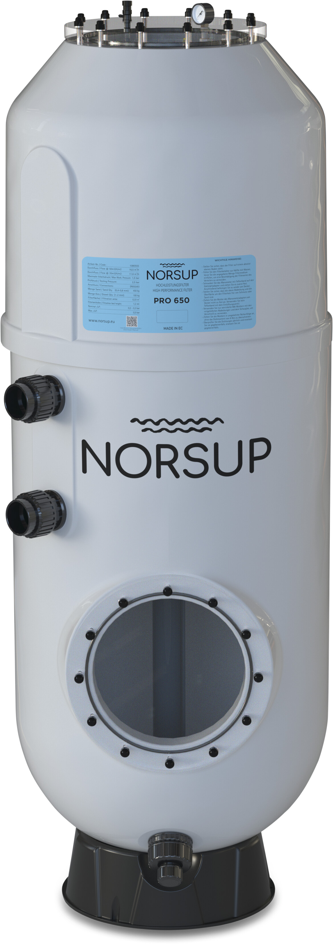 Norsup Djupbäddsfilter glasfiberförstärkt polyester 2" limsockel grå type Pro 950