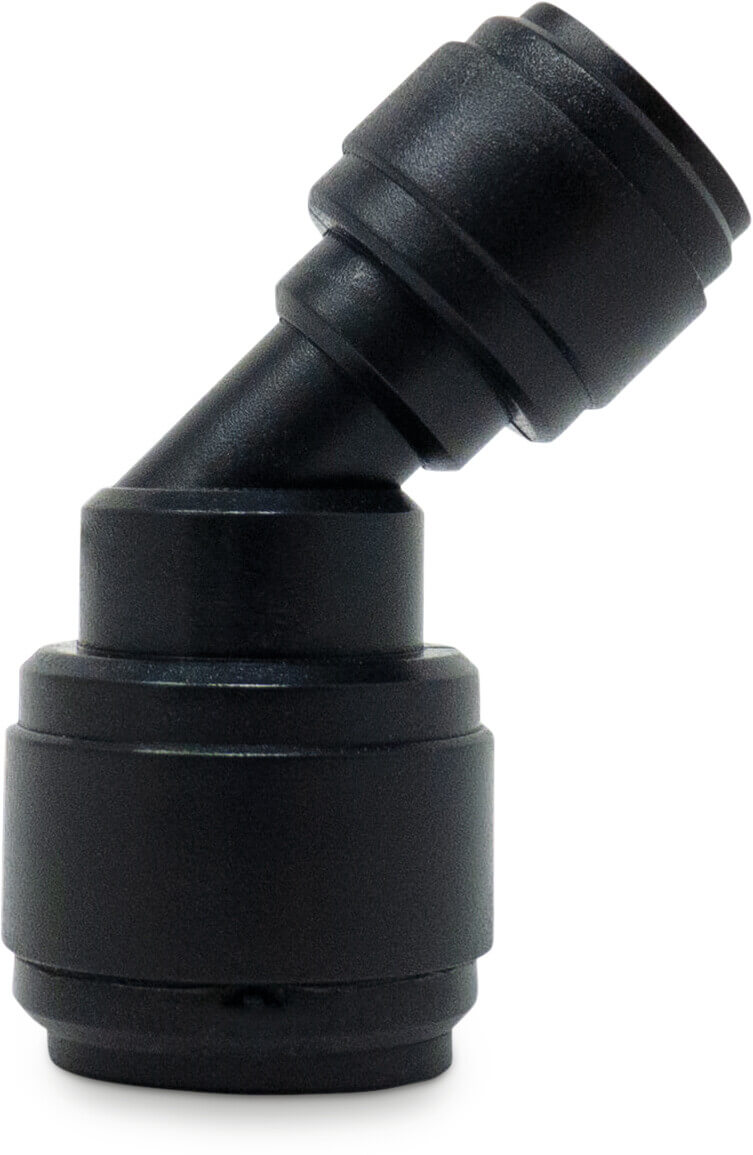 Elbow 45° POM 12 mm x 8 mm push-in 14bar black WRAS type Aquaspeed