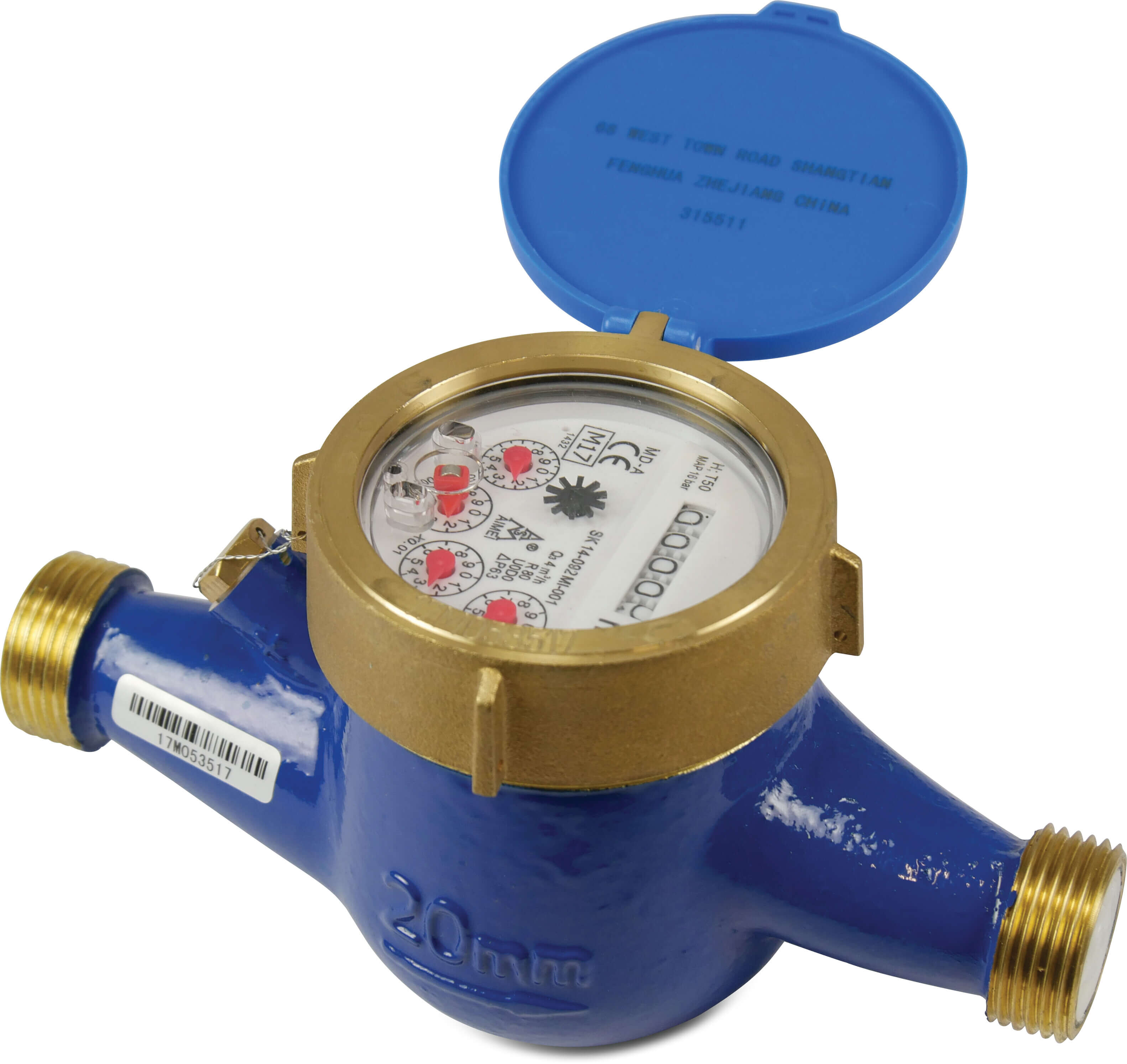 Profec Water meter dry brass 1" male thread 16bar type TL multi jet horizontal with pulse option L1