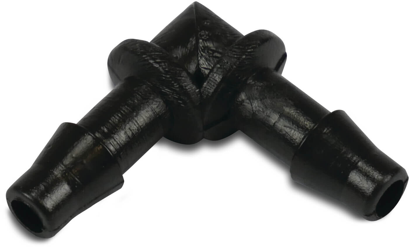 Vinkel 90° PP 6 mm modhage 3,5bar sort