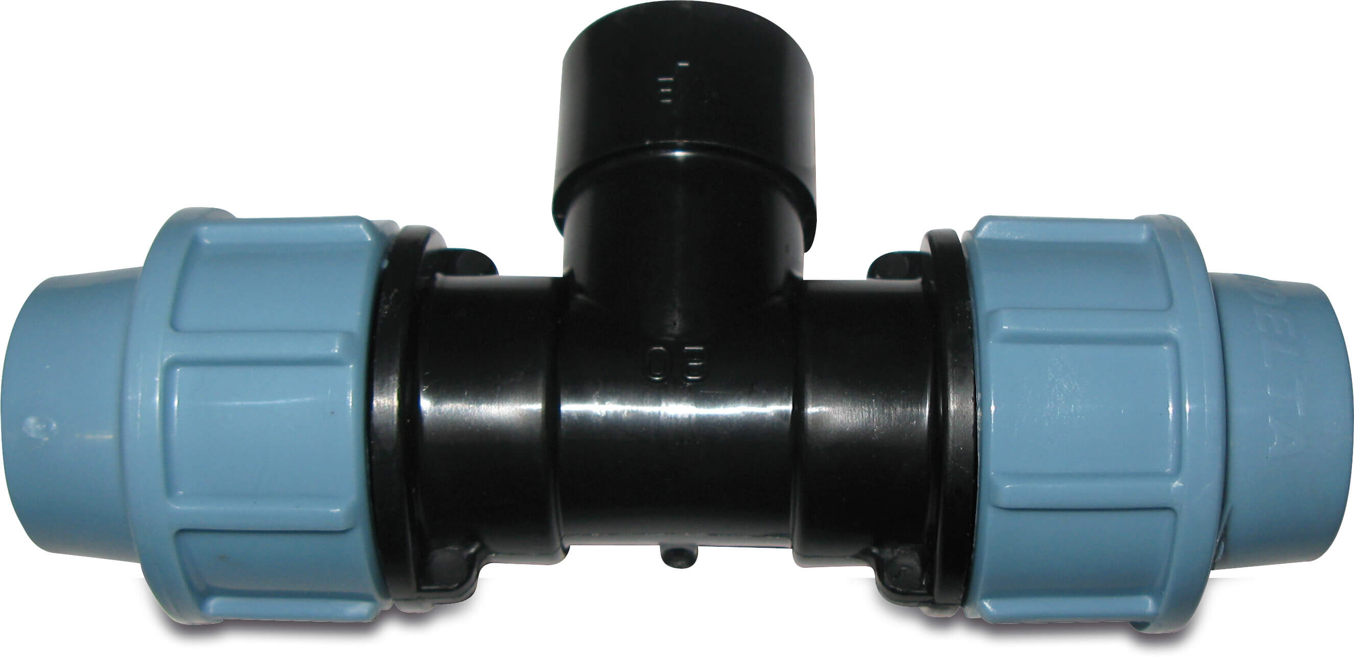 Unidelta T-stuk 90° PP 25 mm x 1" x 25 mm knel x binnendraad x knel 16bar zwart/blauw DVGW/KIWA/WRAS