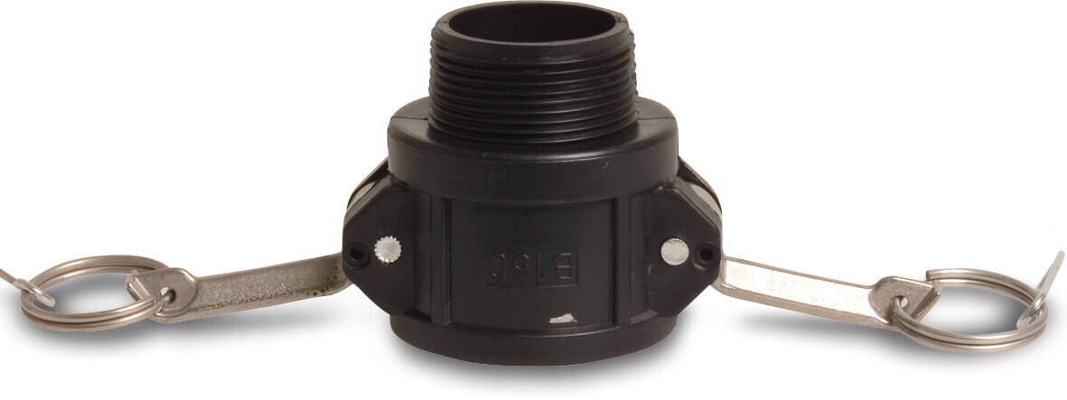 Quick coupler PP 1 1/4" female part Camlock x male thread 6bar black type Camlock B