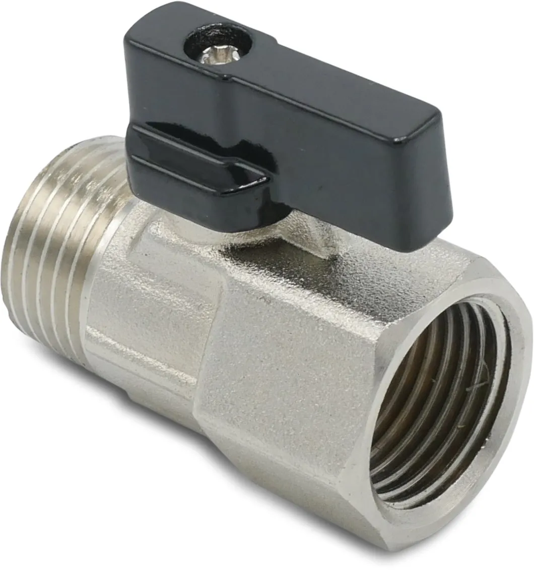 Profec Mini-Kugelhahn Messing Vernickelt 1/4" Innengewinde x Außengewinde 15bar type Forged