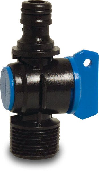 Praher Plug valve 3/4" male thread x male click black