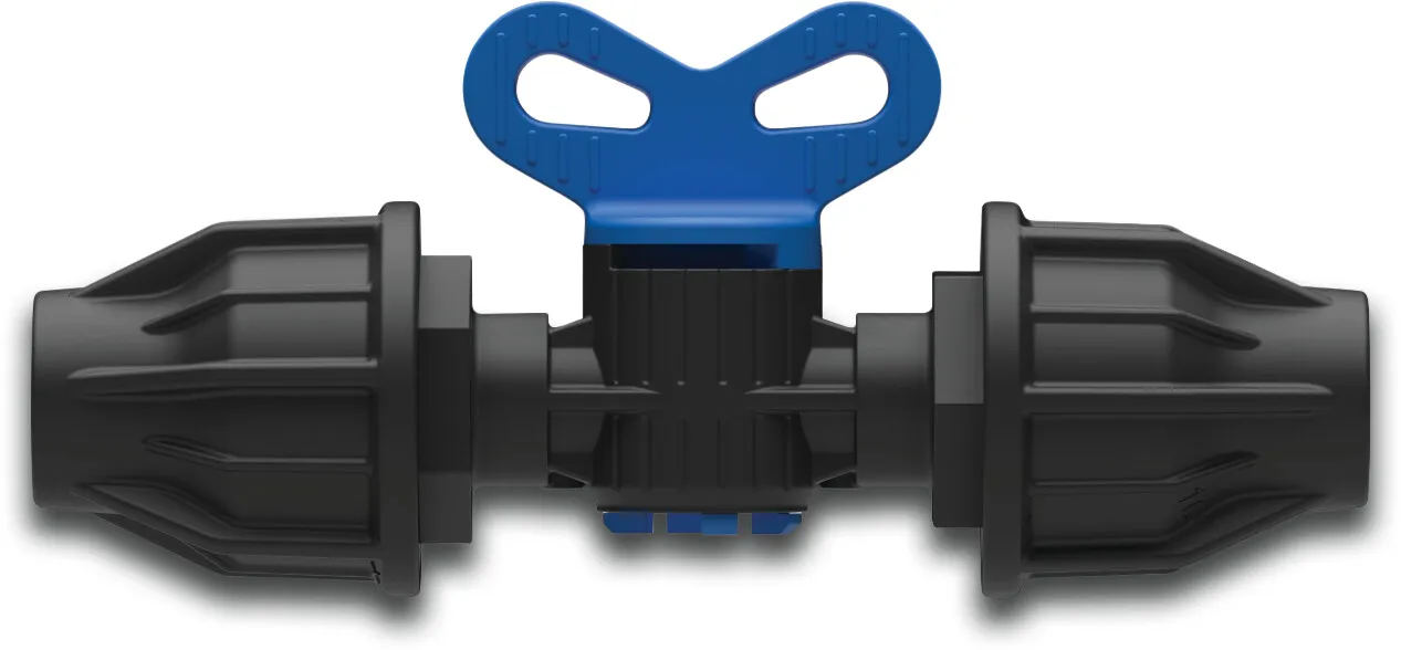 Plug valve PP 16 mm lock 4bar black/blue