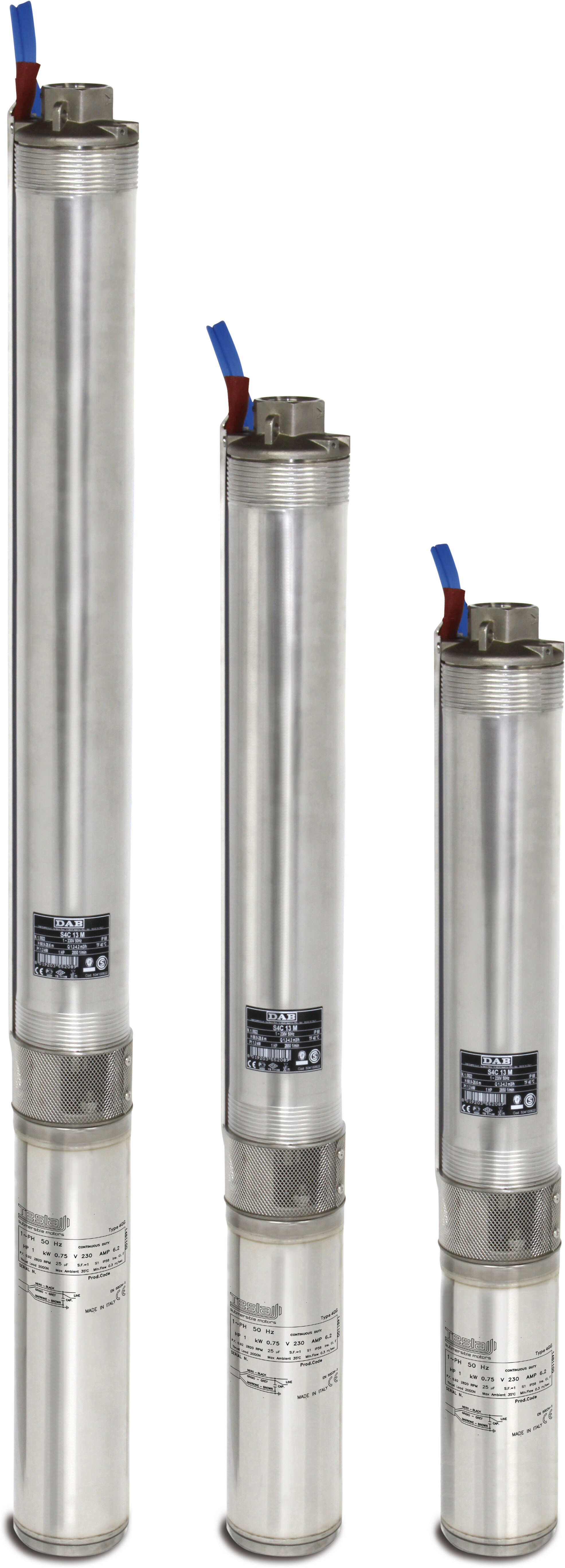 DAB Submersible borehole pump stainless steel 304 2" female thread 7,5A 400VAC with 30m cable type S4 KIT 16/16