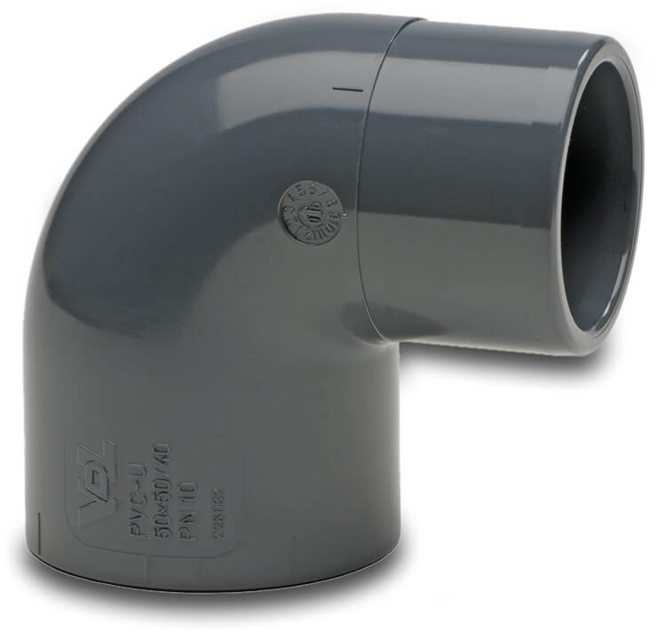 VDL Elbow 90° PVC-U 50 mm x 40/50 mm glue socket x glue socket/glue spigot 10bar grey
