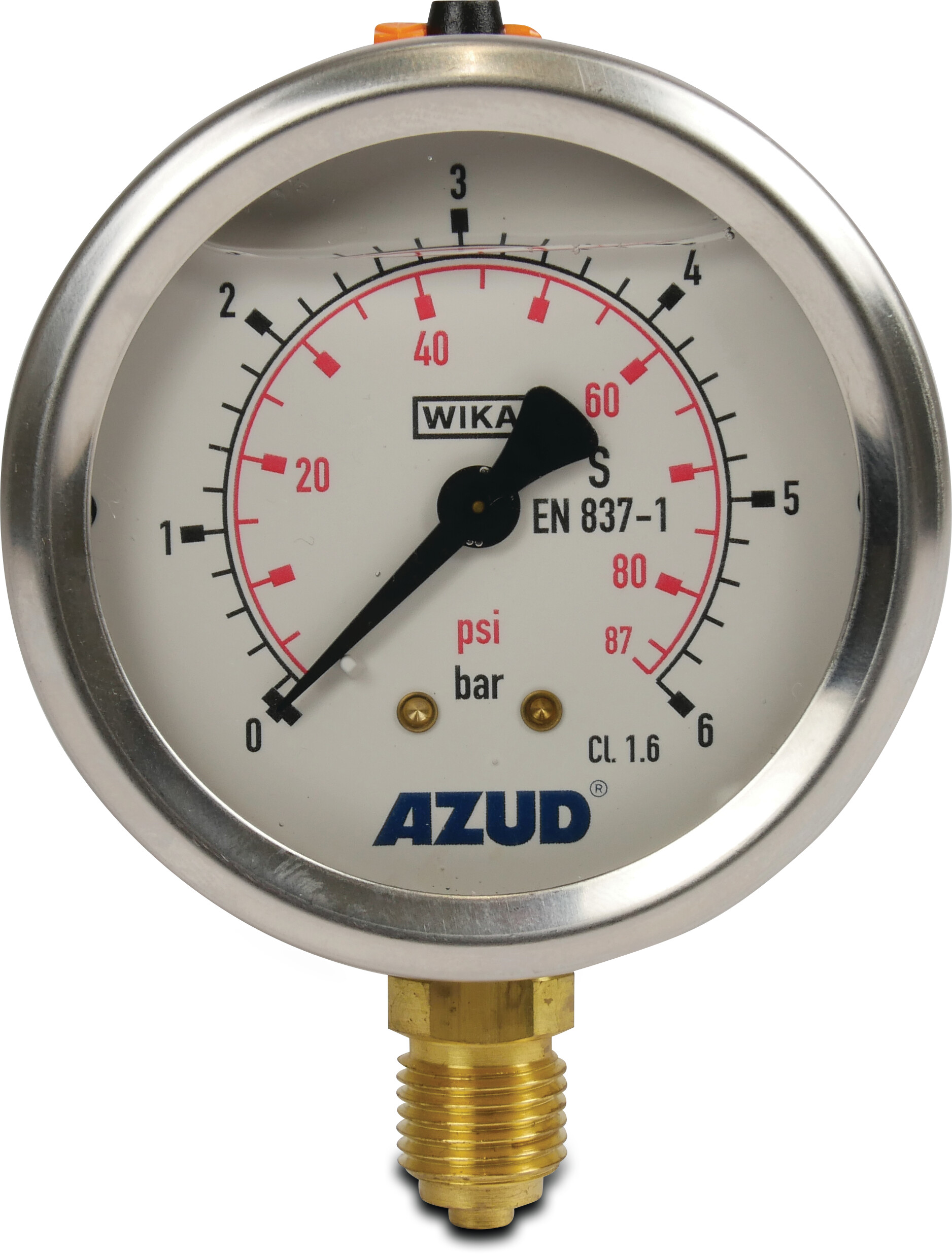 Azud Manometer Außengewinde 0 - 6bar Typ Glyzeringefüllt Unten 1/4"