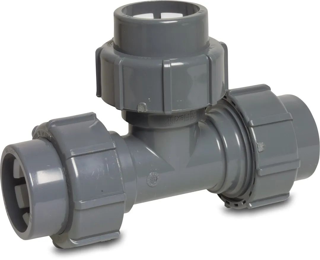 T-Stück 90° PVC-U 50 mm Klemm 4bar Grau