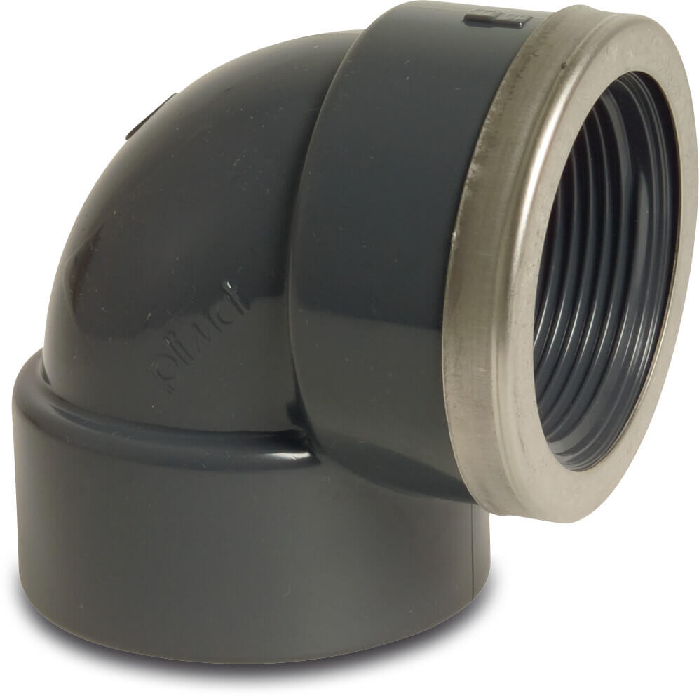 Profec Adaptor elbow 90° PVC-U 20 mm x 1/2" glue socket x female thread 16bar grey type reinforced