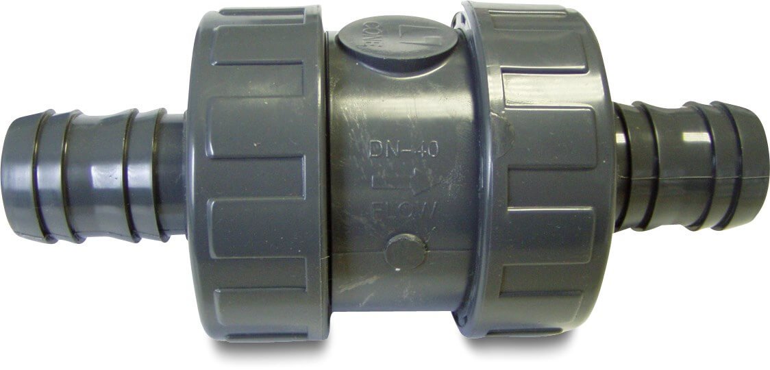 Profec Non return valve PVC-U 38 mm hose tail 10bar grey