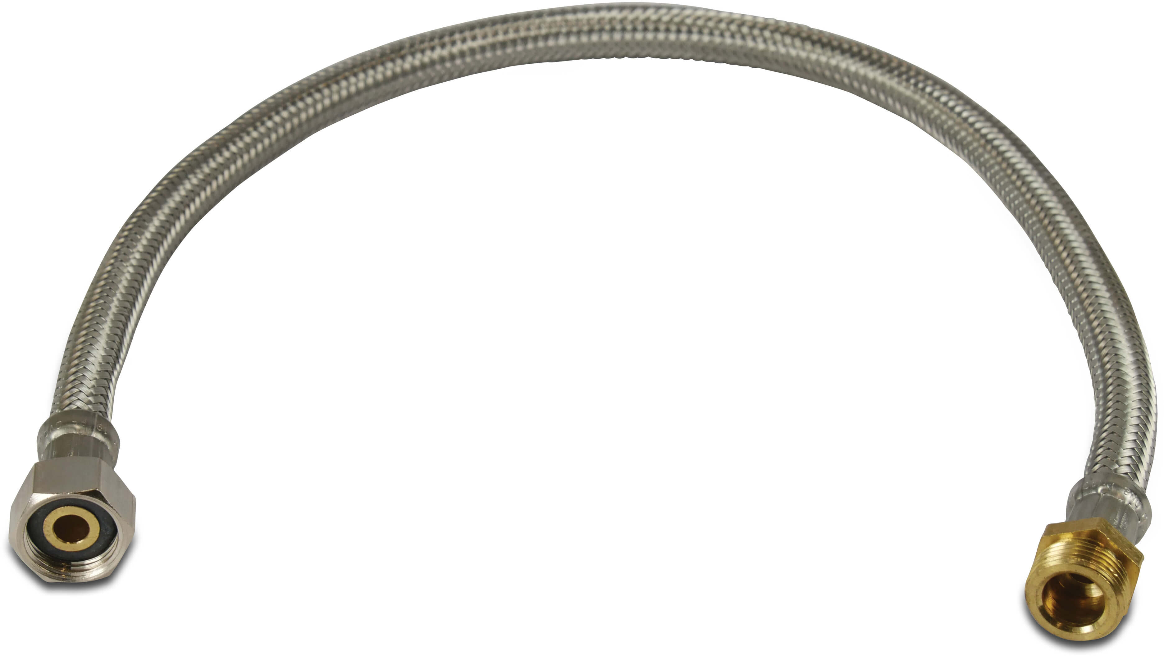 Flätad slang rostfritt stål/silikon 3/8" utvändig gänga x invändig gänga mutter 30cm KTW/DVGW type rak