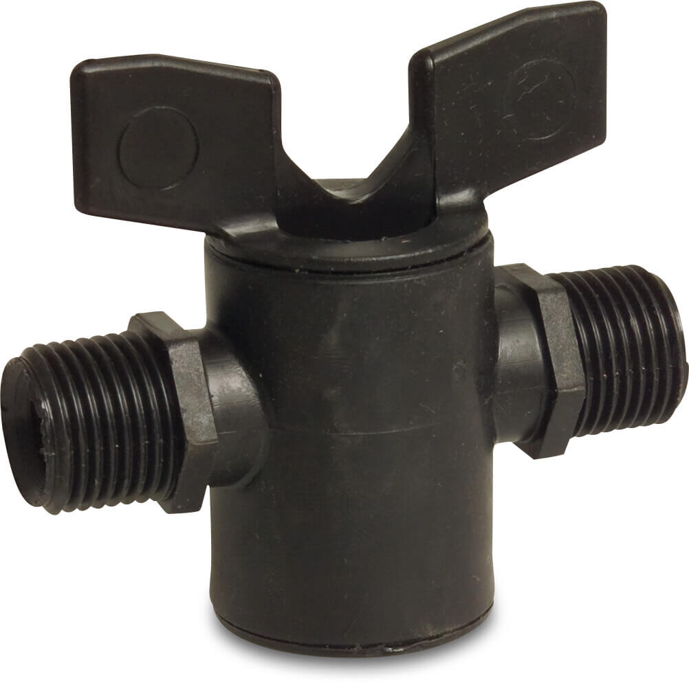 Plug valve PP 3/4" male thread 6bar black