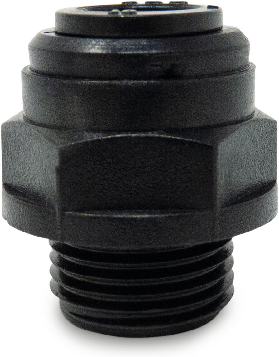 Adaptor bush short POM 4 mm x 1/4" push-in x male thread 20bar black WRAS type Aquaspeed