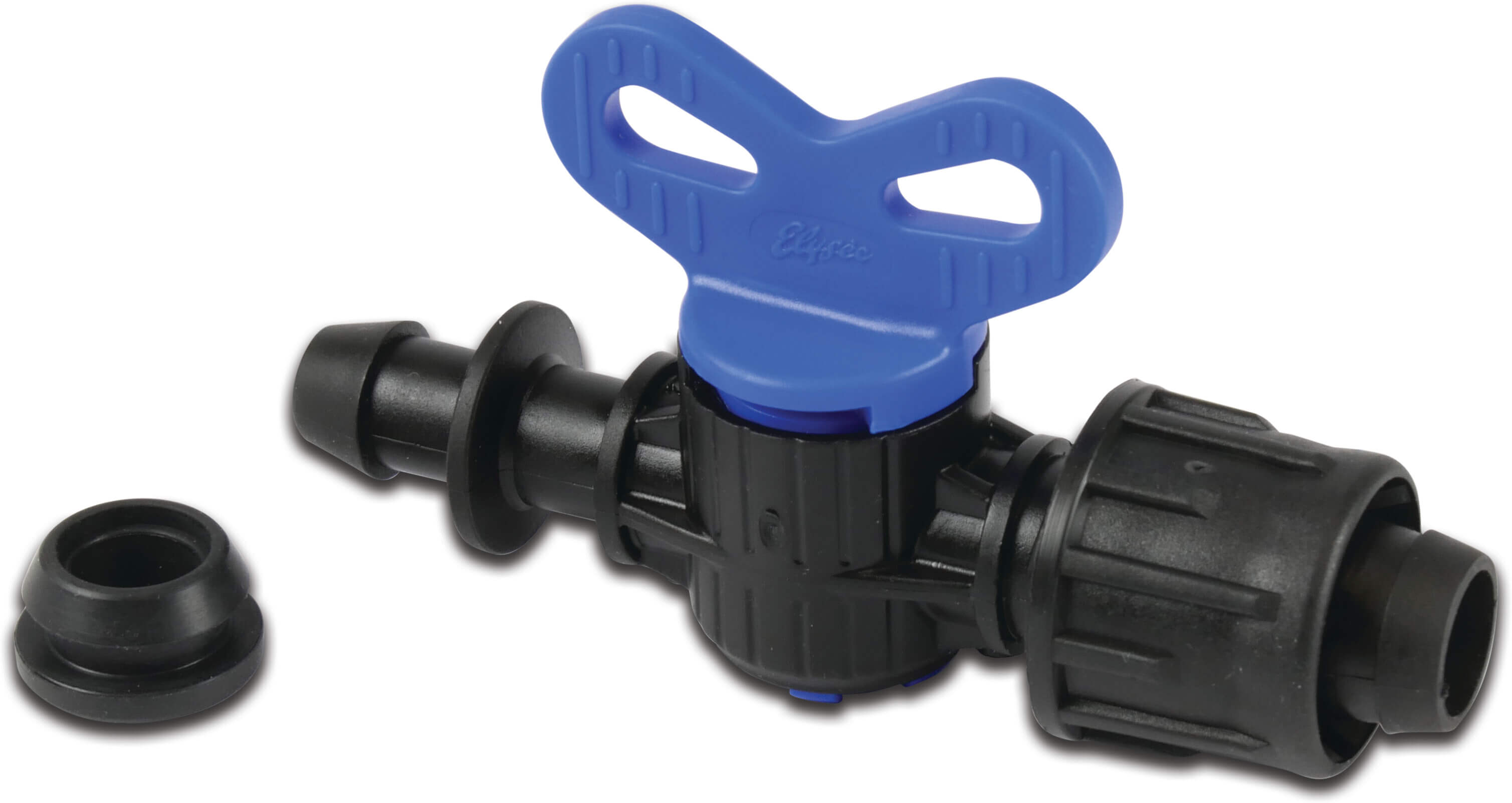 Plug valve PP 17 mm x 8 mm push-in x tape 3bar black/blue