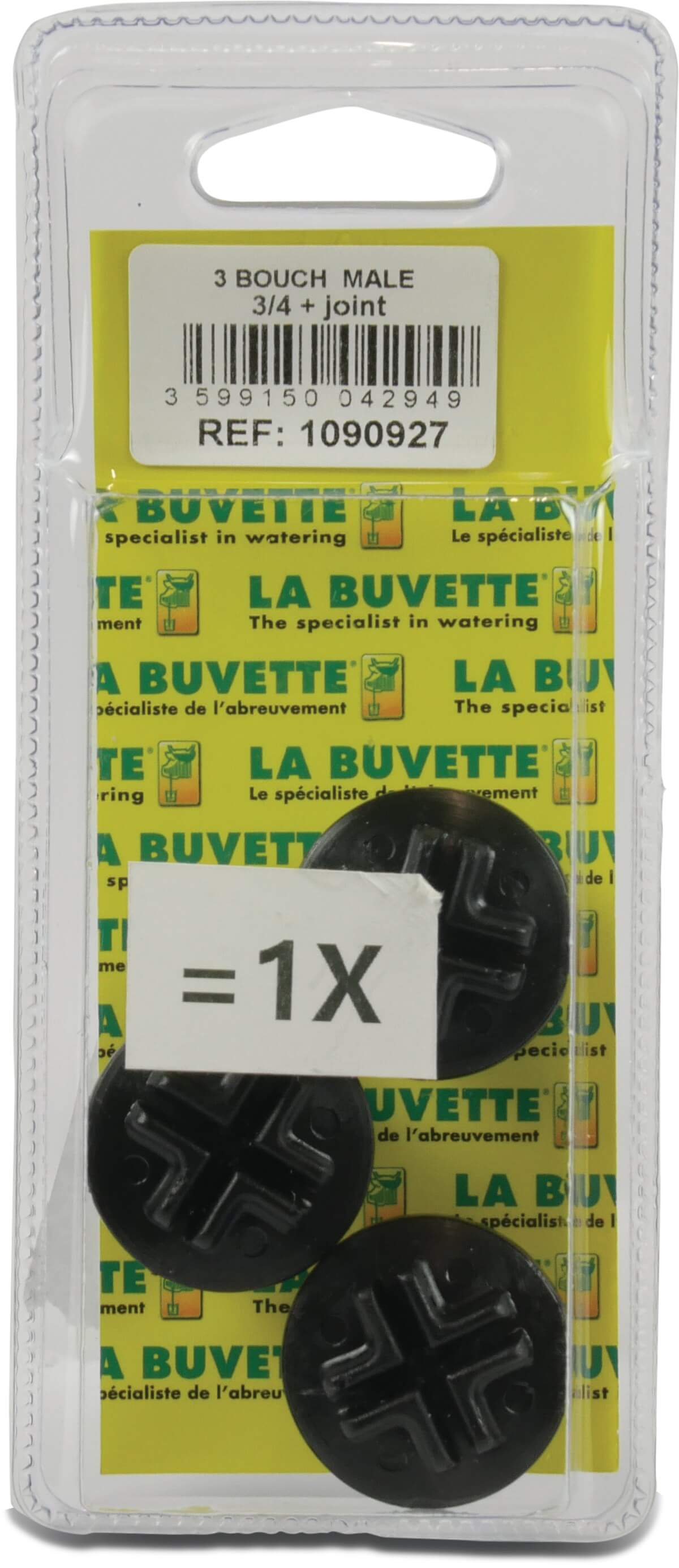 La Buvette Plug met O-ring 3/4" in blister van 3 stuks (1090927)