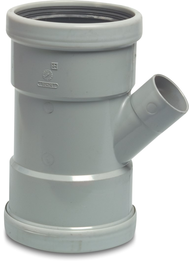 Drainage reducer T-piece 45° PVC-U 110 mm x 50 mm x 110 mm SN4 ring seal x glue socket x ring seal grey KOMO/BENOR