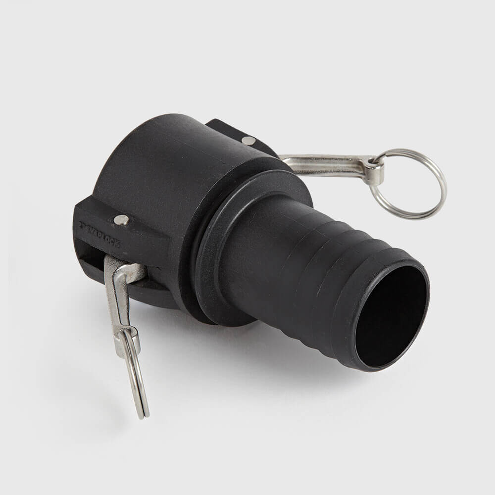 Quick coupler PP 3/4" x 19 mm female part Camlock x hose tail 7,5bar black type Camlock C