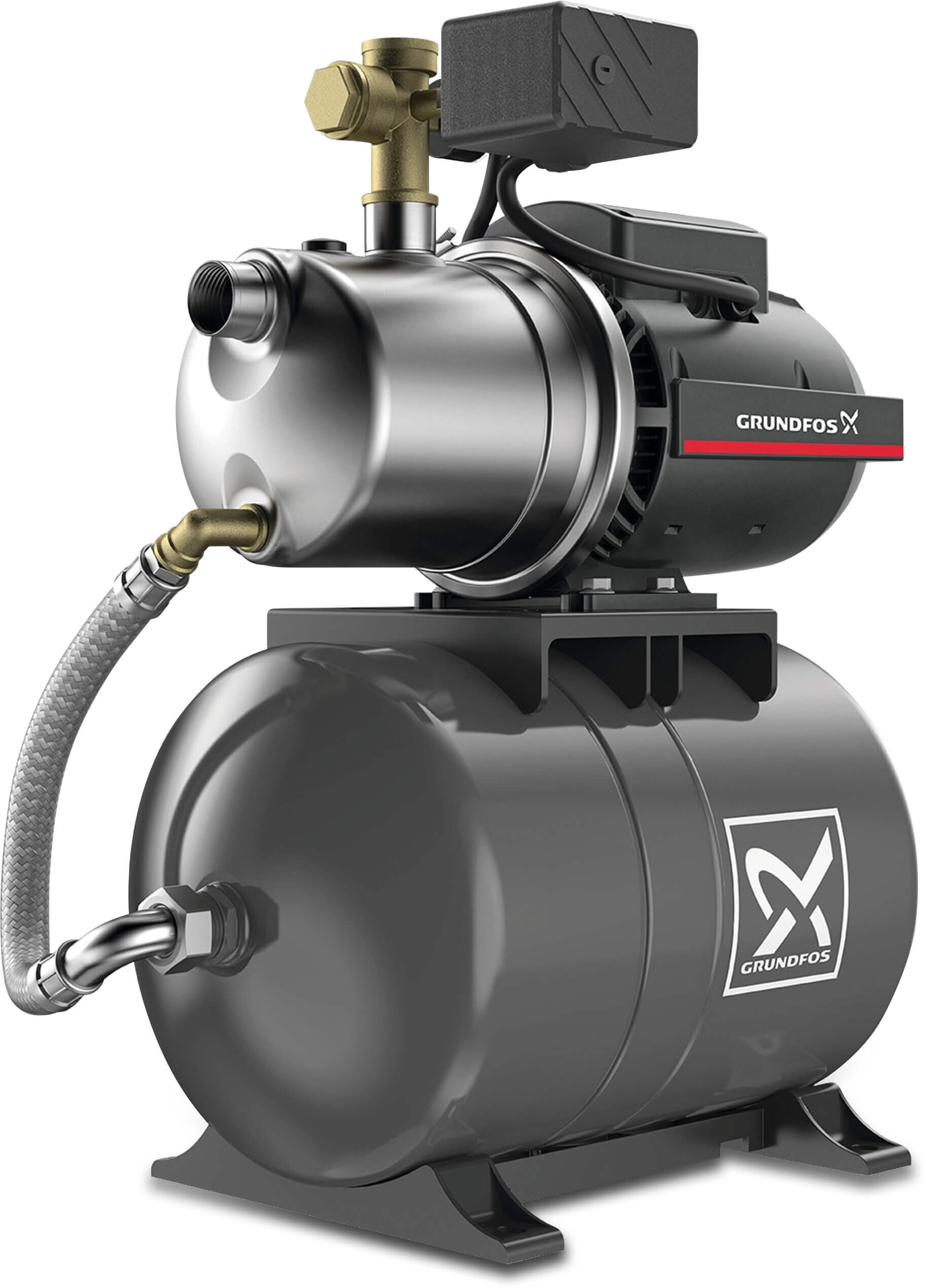 Grundfos Selvansugende boosterpumpe rustfri stål 1" indvendig gevind 230VAC type JP4-47 Horizontal
