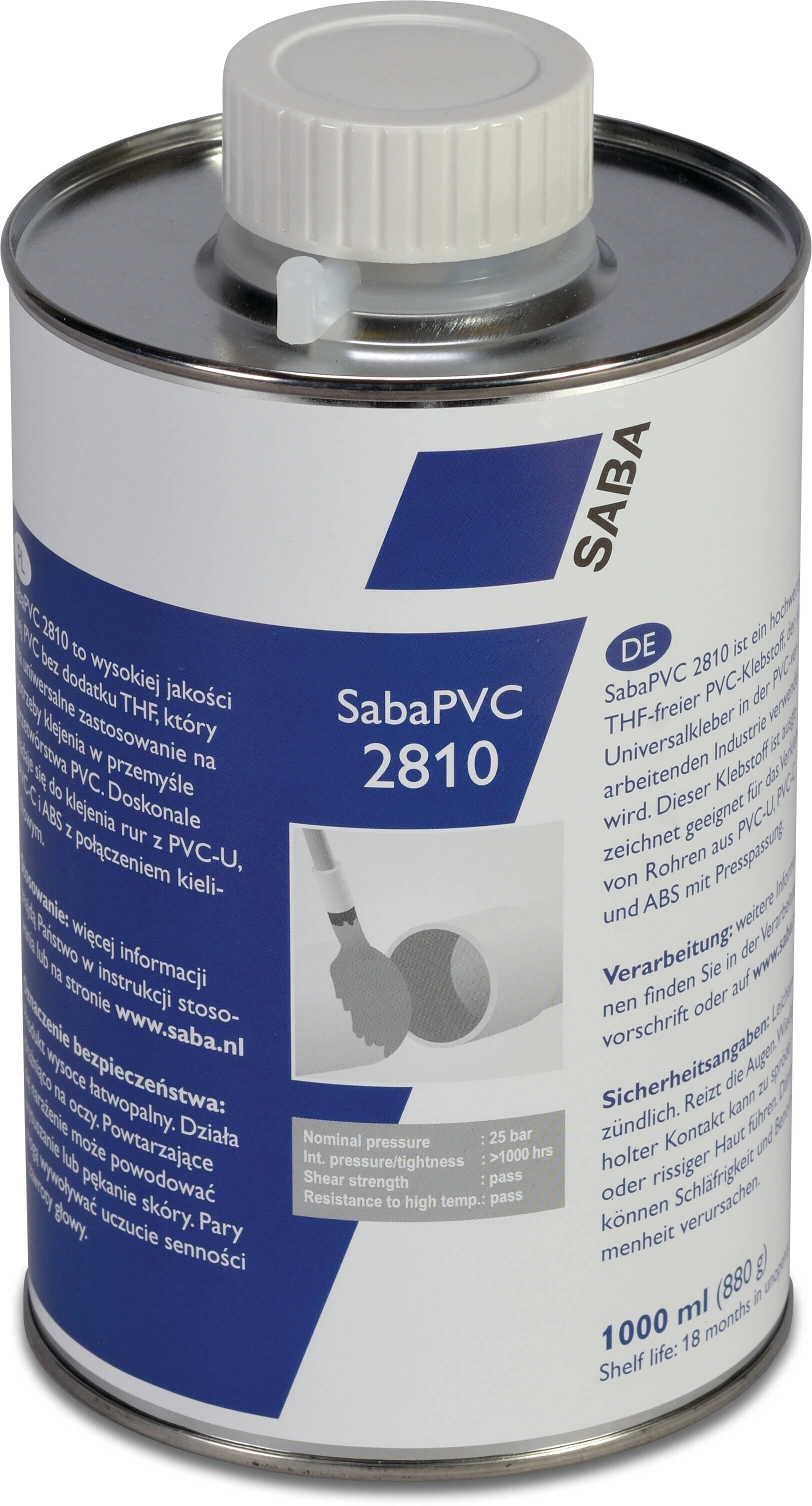 Saba PVC glue 1ltr with brush type SabaPVC 2810