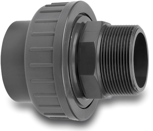 VDL Union adaptor PVC-U 1/4" x 10 mm male thread x glue socket 16bar grey