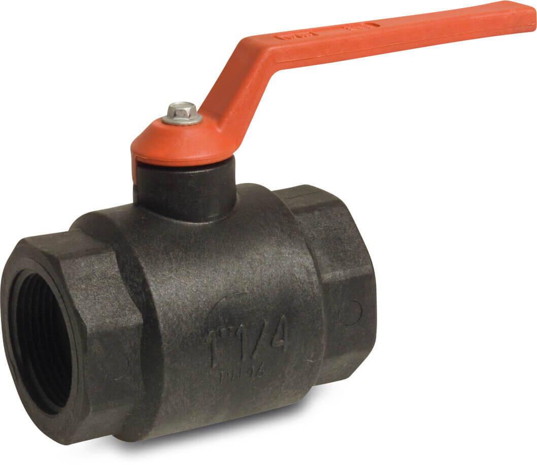VIR Ball valve PP 1 1/4" female thread 16bar DN32 black type 220