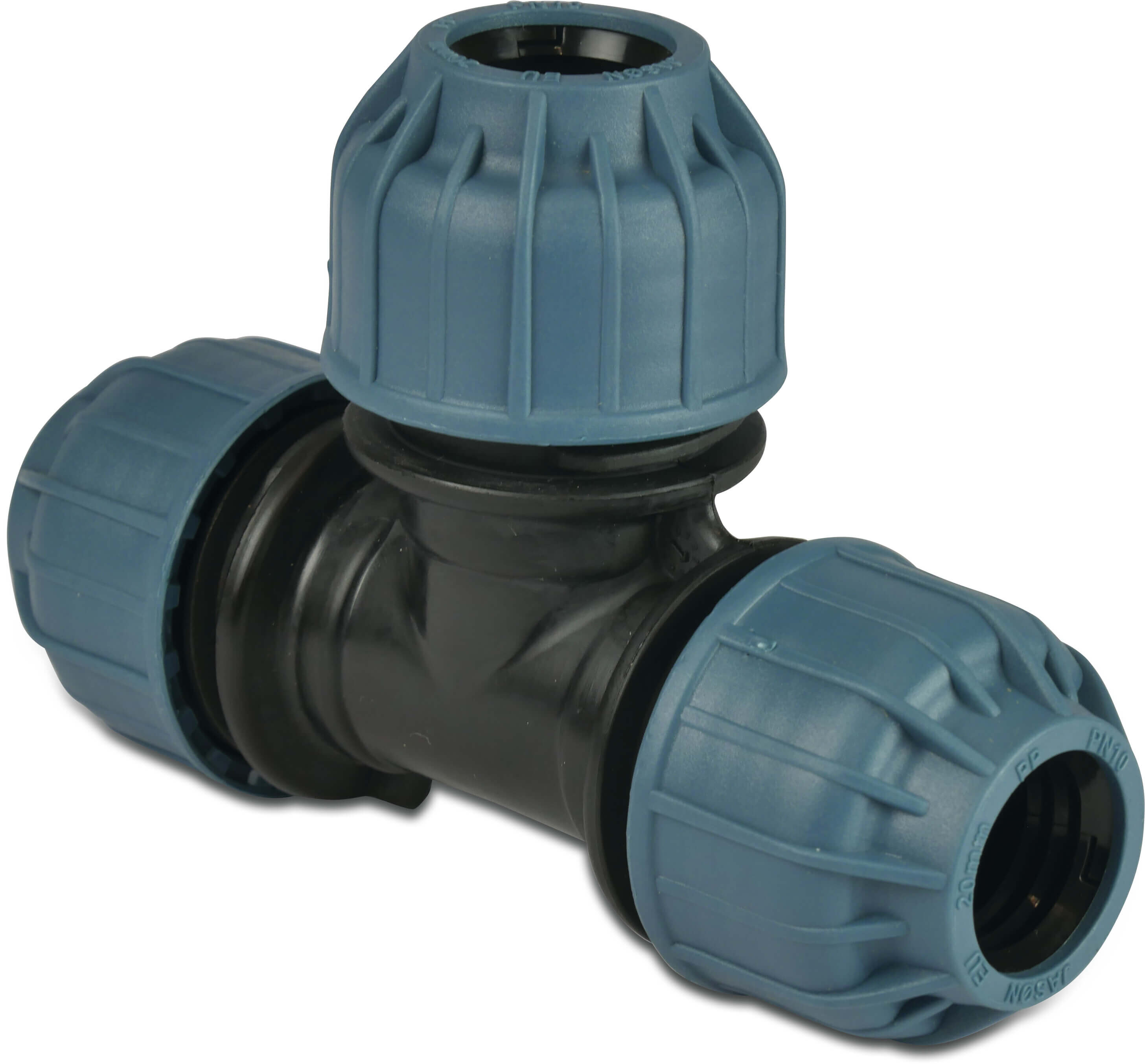 Jason T-piece 90° PP 63 mm compression 10bar black/blue
