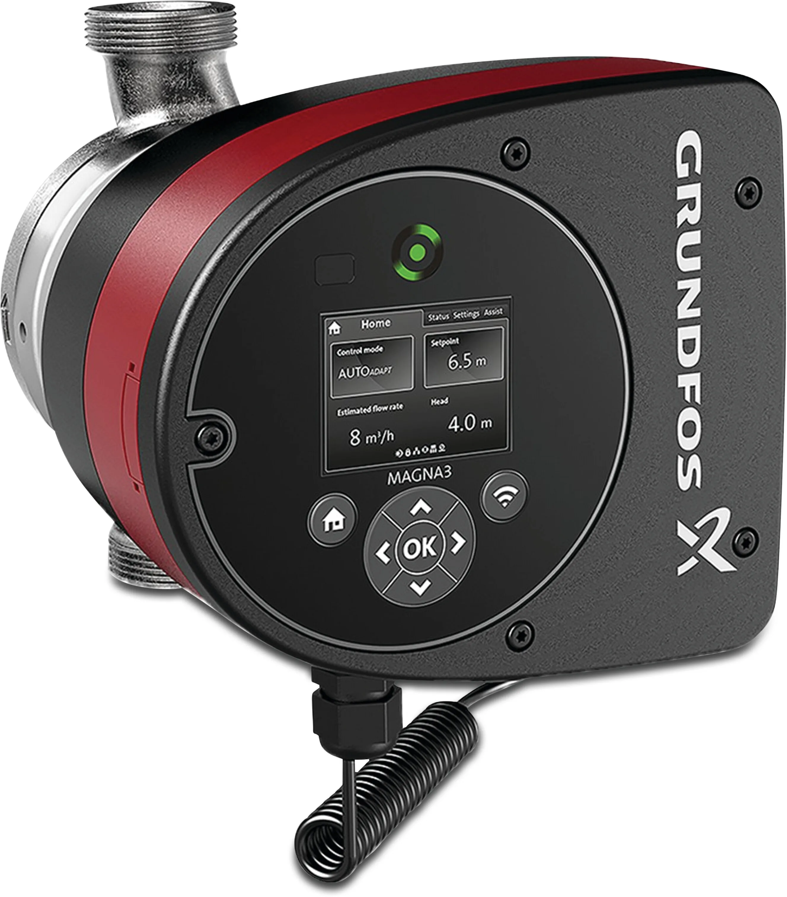 Grundfos Circulatiepomp met variabele snelheid RVS 1.5" buitendraad 10bar 0.46A 230VAC zwart/rood WRAS type MAGNA3 25-40N (180)