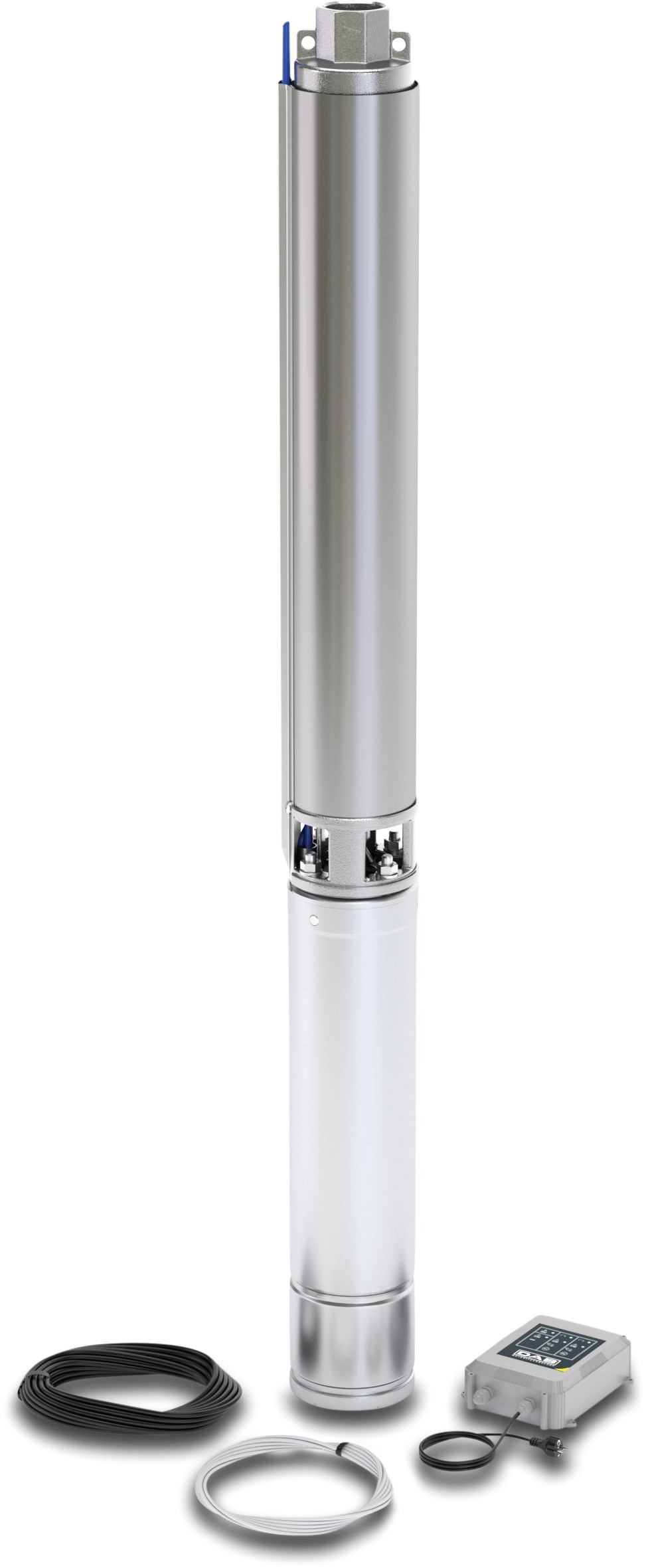 DAB Deep well pump stainless steel 304 1 1/4" female thread 4,5A 230VAC with 15m cable and control box booster type S4 KIT 2/10 oil cooling