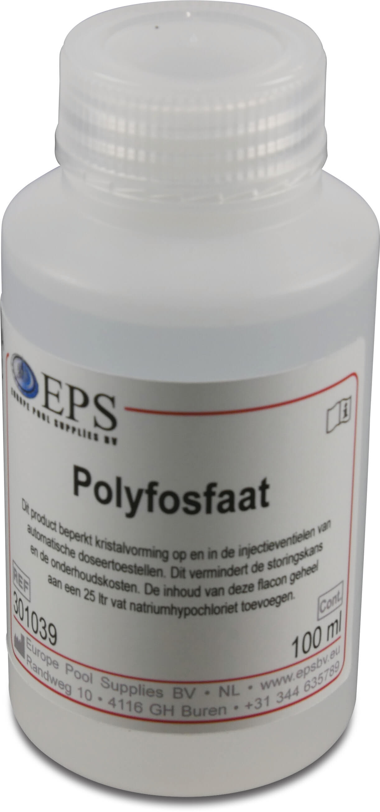 Liquid polyphosphate 100 ml bottle, 8 per outer box (1 bottle per 25 kg liquid chlorin