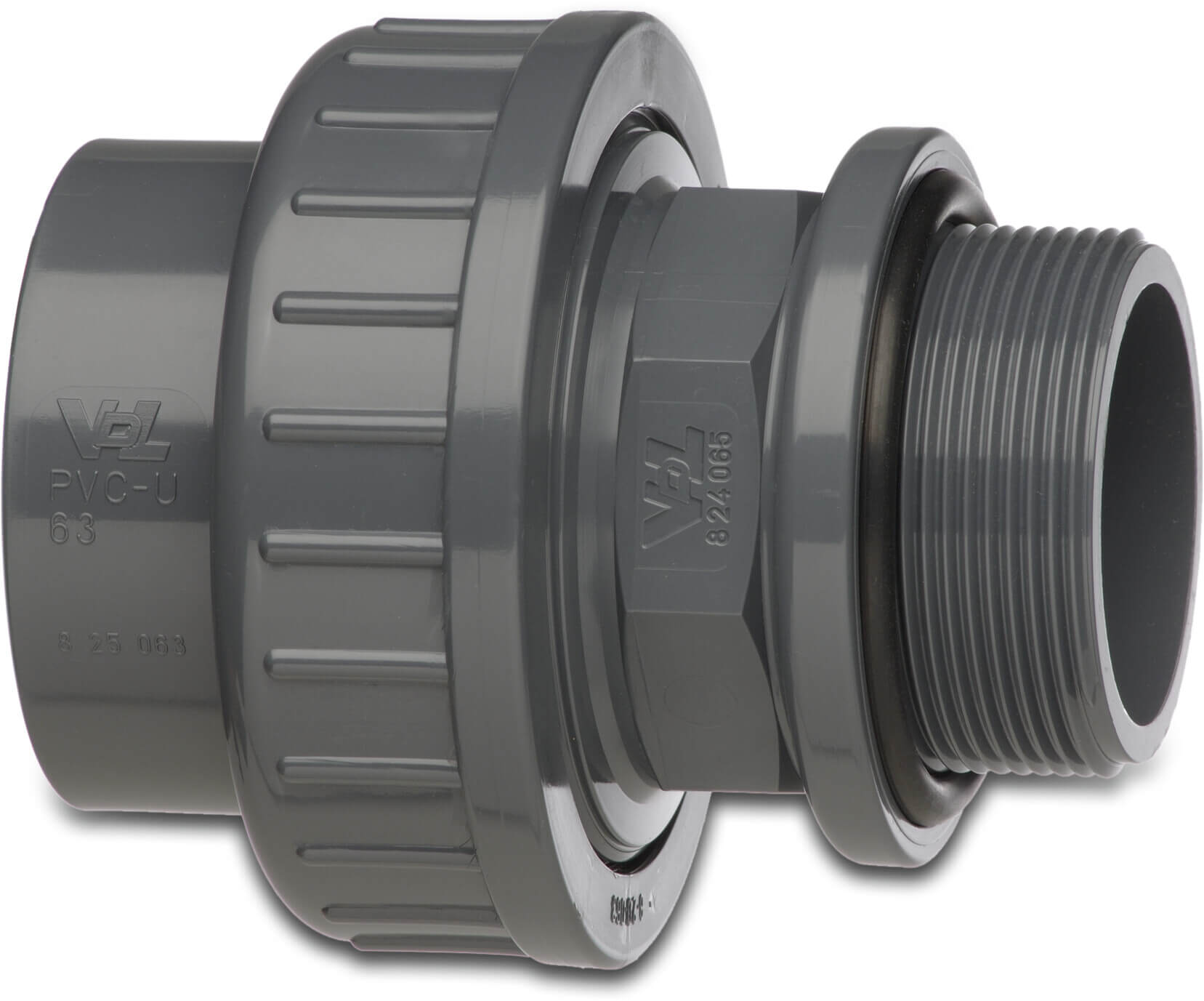 VDL Union tank connector PVC-U 32 mm x 1" glue socket x male thread 10bar grey