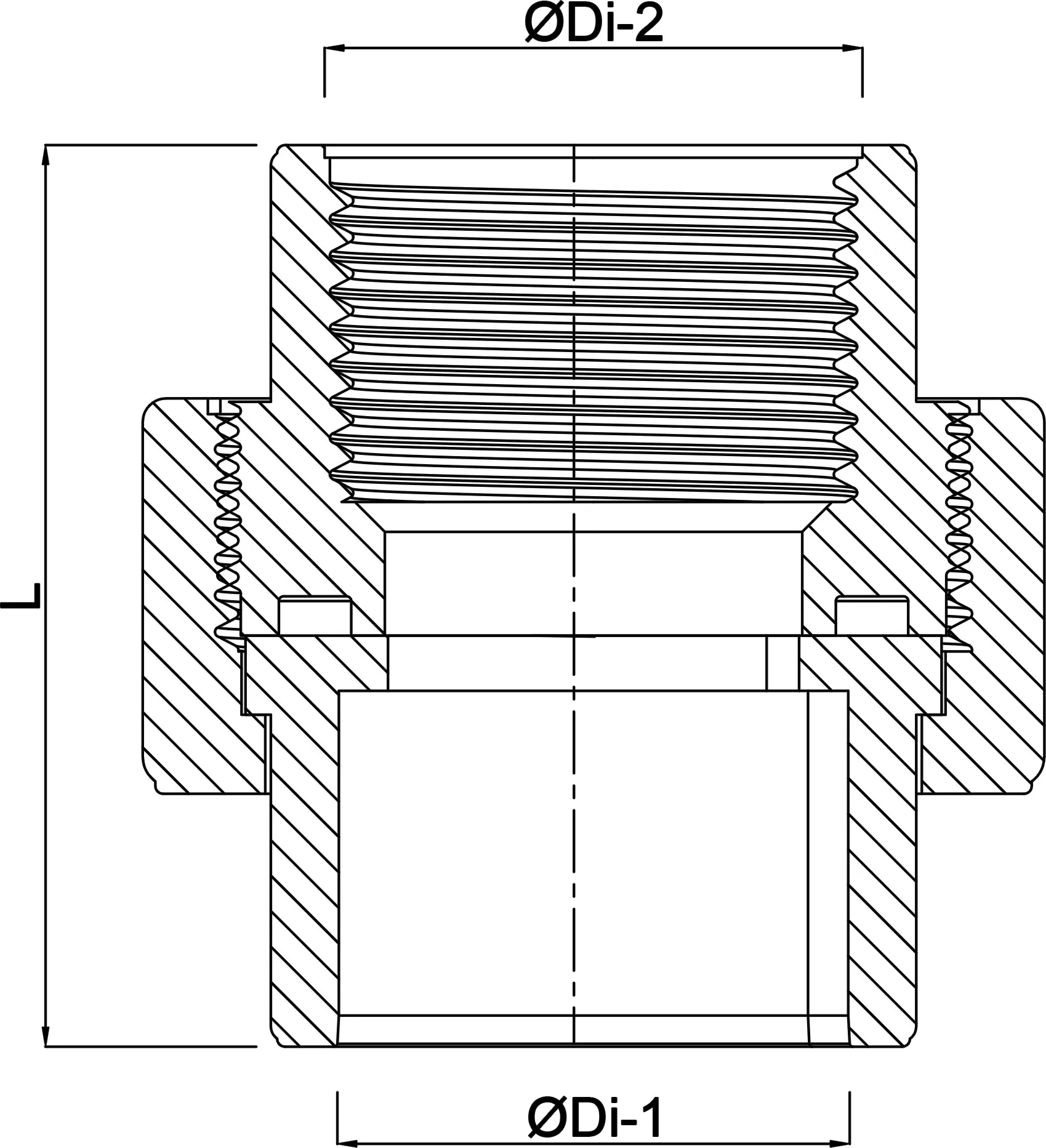 Profec Union adaptor PVC/stainless steel 316 50 mm x 1 1/2" glue socket x female thread 10bar grey
