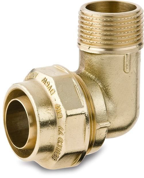 Beulco Adaptor elbow 90° brass 25 mm x 3/4" compression x male thread SDR 9 10bar KIWA type 7730
