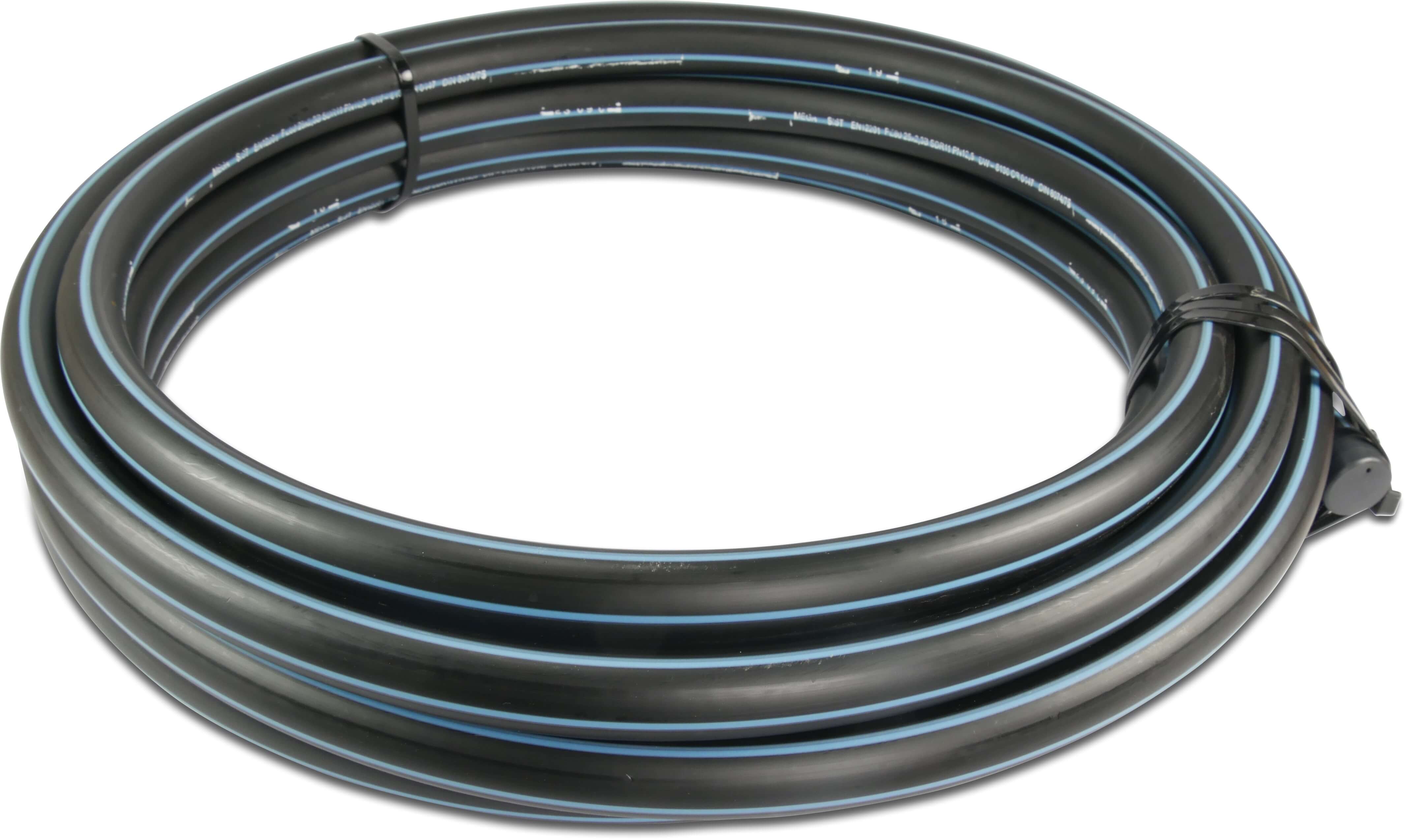 Rura ciśnieniowa PE80 20 mm x 2,0 mm gładkie SDR 11 12,5bar czarno-niebieski 10m DVGW type D=0,60m