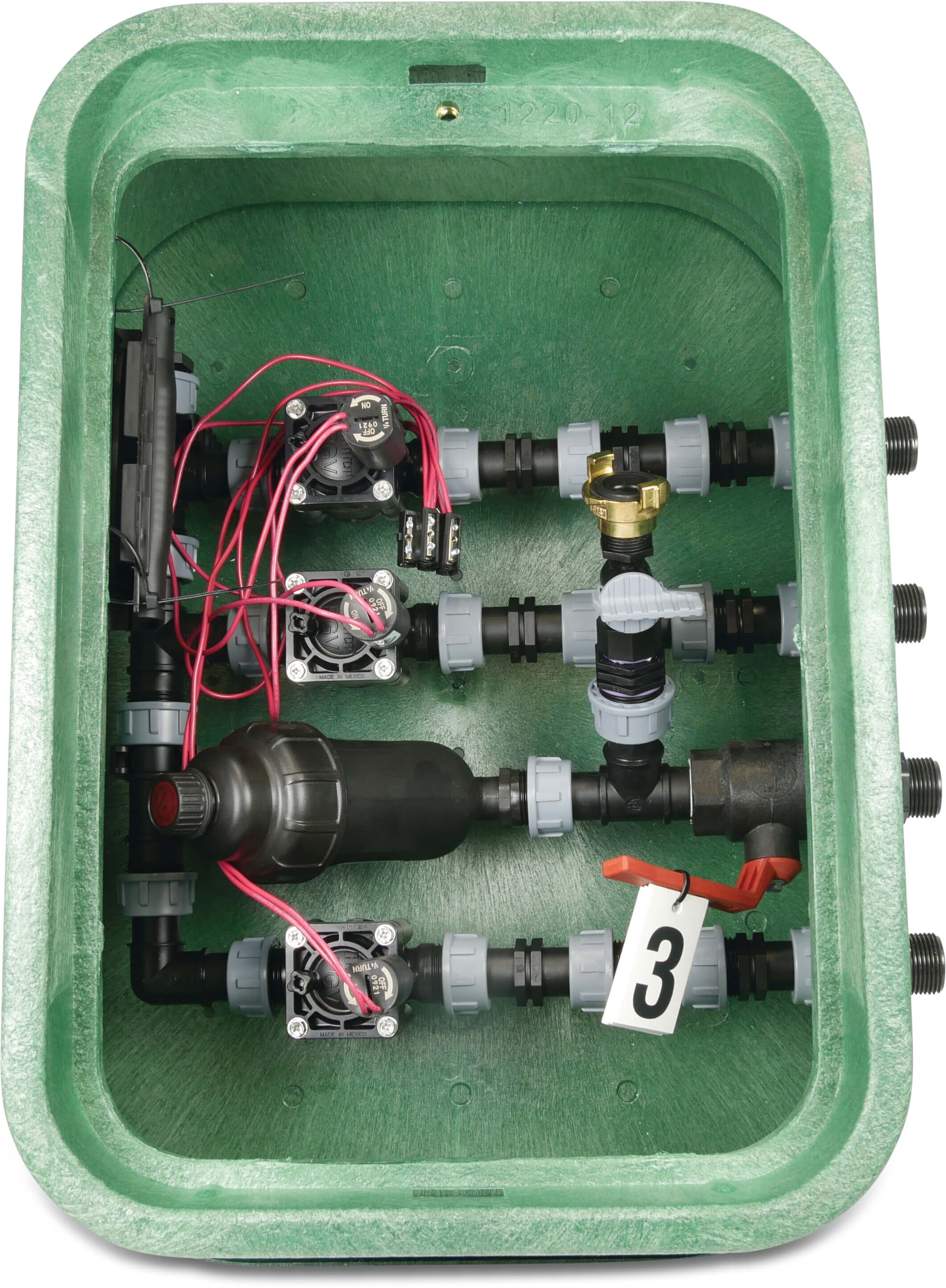 Assembled valve box rectangular HDPE 1" male thread green type VB 07703