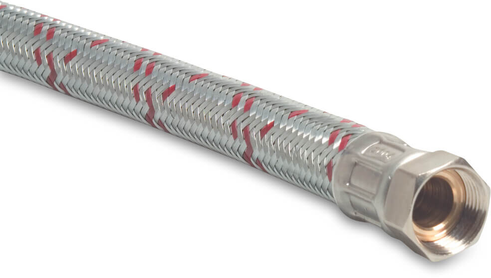 Flettet slange galvaniseret stål galvaniseret 1" udvendig gevind x indvendig gevindmøtrik 8bar DN25 60cm rustfrit stål DVGW/KIWA type lige