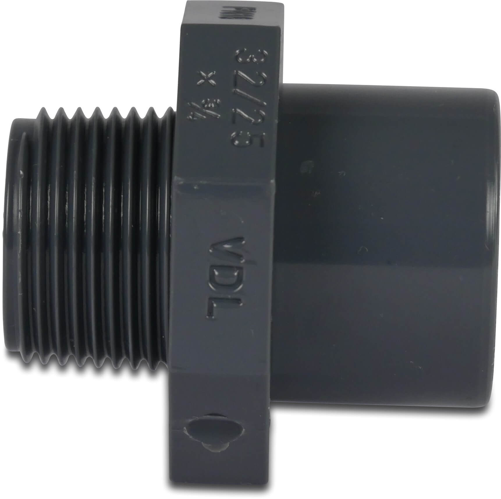 VDL Adaptor bush PVC-U 25/32 mm x 3/4" glue socket/glue spigot x male thread 16bar grey