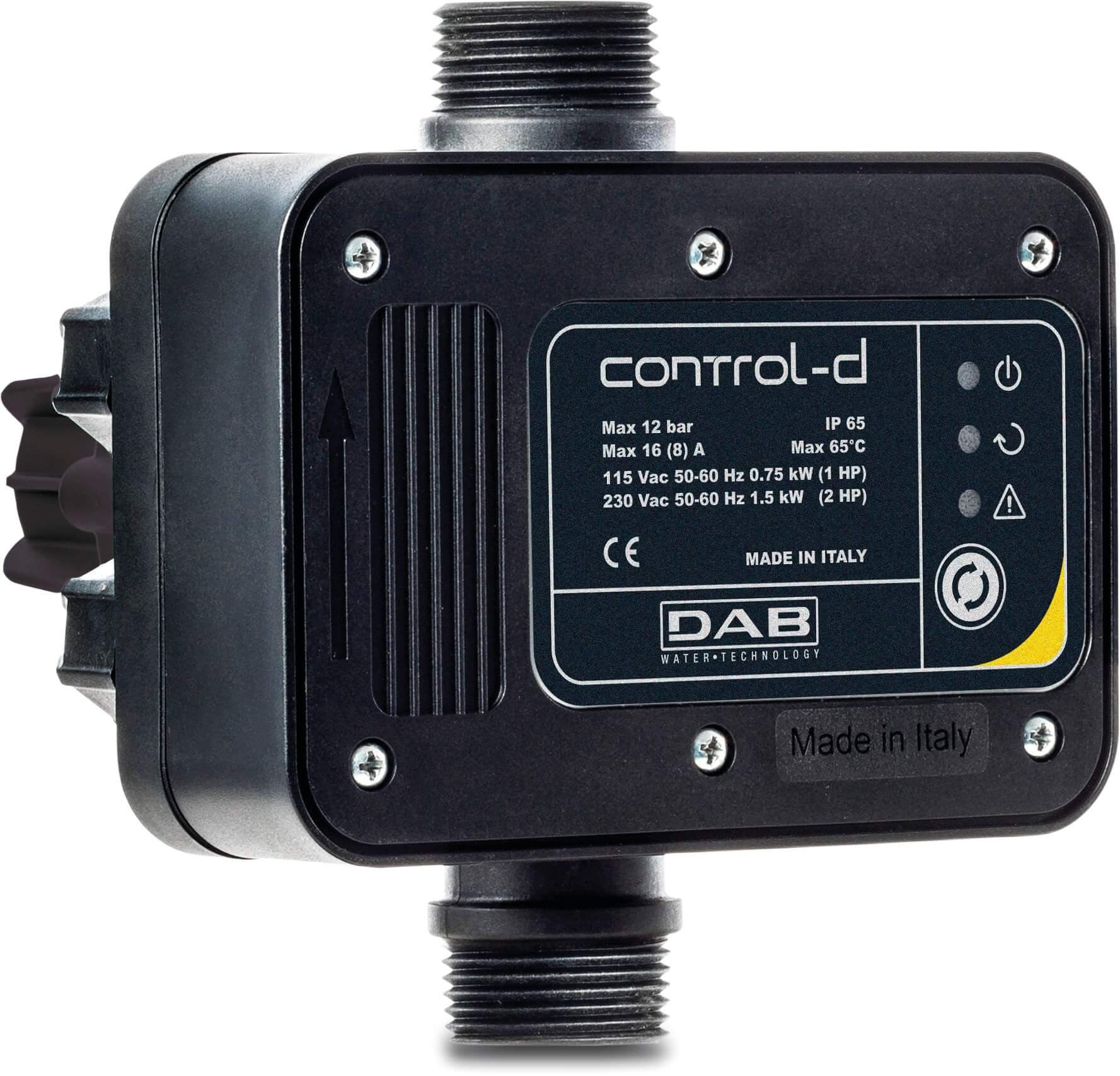 DAB Tryckkontroll torrkörningsskydd 1" utvändig gänga 230VAC svart type Control-D