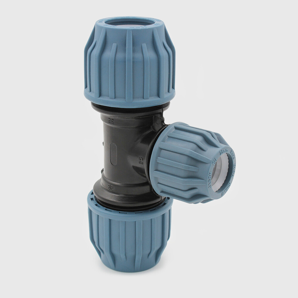 Jason T-piece 90° PP 40 mm compression 16bar black/blue DVGW/KIWA/WRAS/SVGW